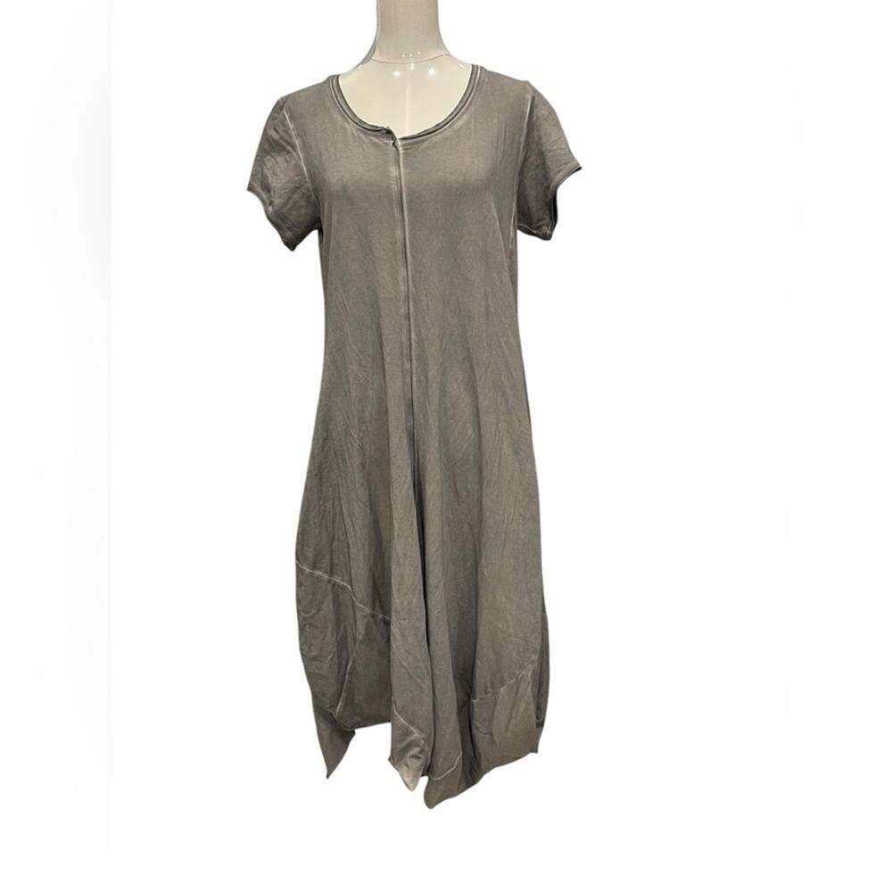 RUNDHOLZ Black Label Gray Tulip Short Sleeve Shift Midi Dress Size L